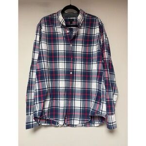 J.Crew Button Down Shirt Mens Large Navy Red White Excellent Tartan Plaid Cotton